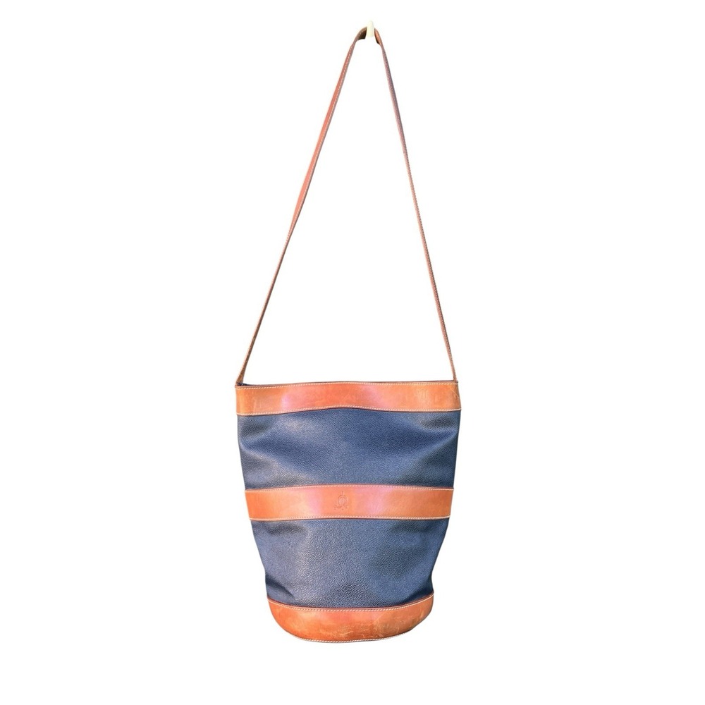 El Caballo Womens Vintage 80s 90s Equestrian Preppy Bucket Bag Medium Navy Brown